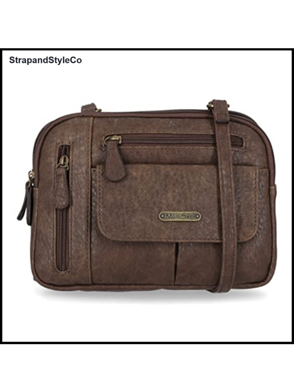 Vegan Leather Triple Zip Crossbody Messenger Bag Travel Purse